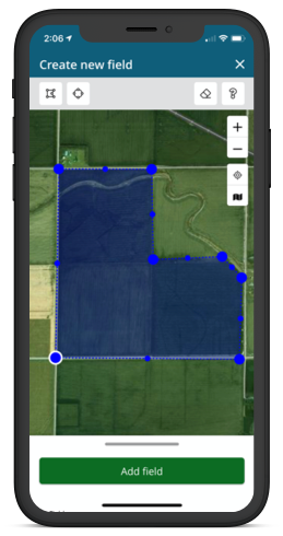 Screenshot of FarmQA Scouting displaying the interface to create a field