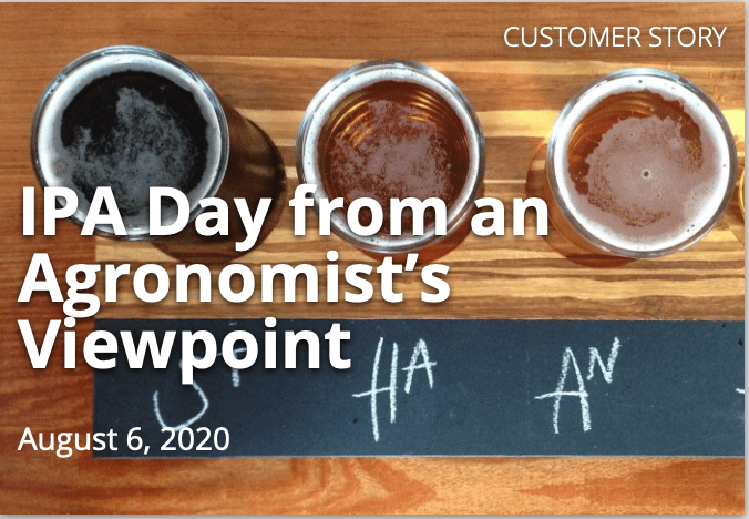 A flight of IPA beers with the caption of IPA Day from an Agronomist's Viewpoint