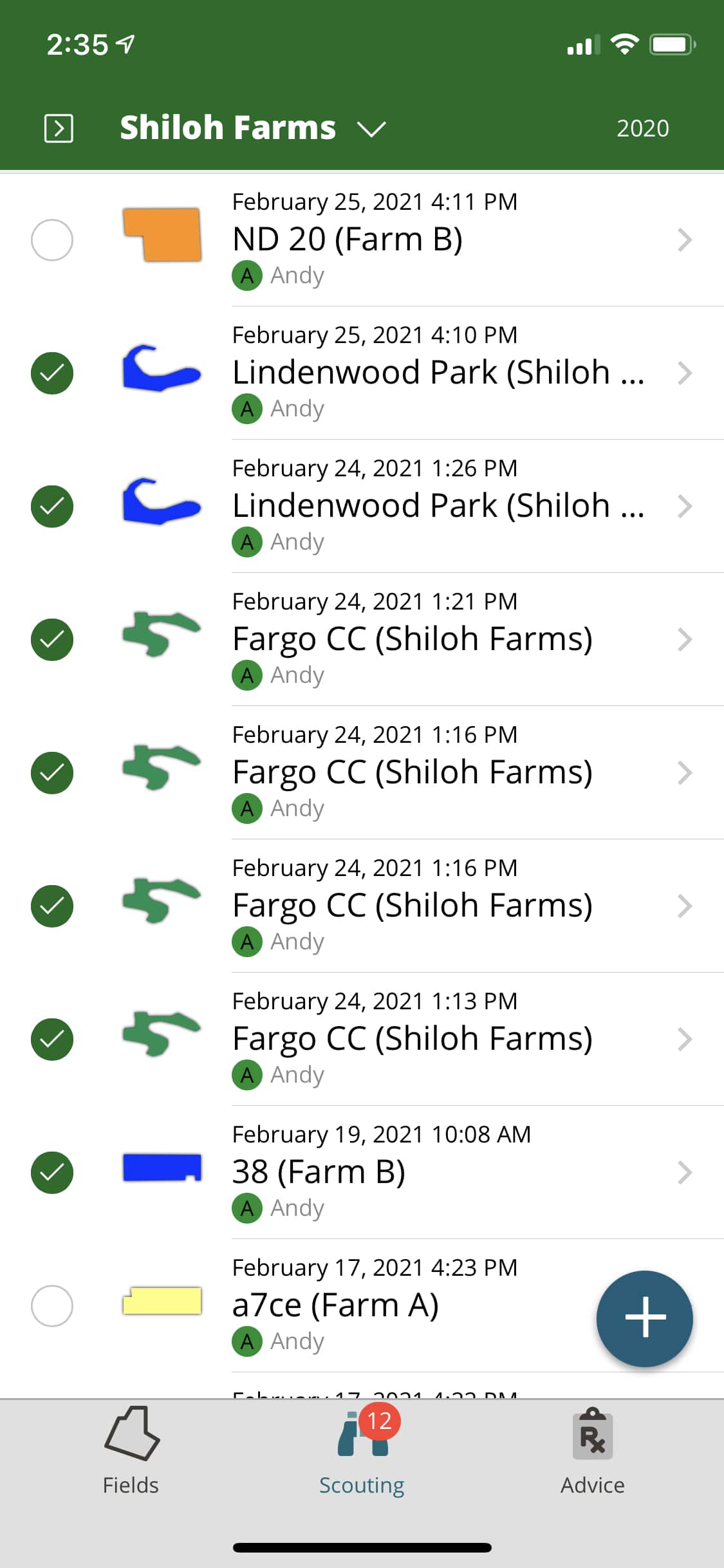 Screenshot of FarmQA mobile multiselect of reports
