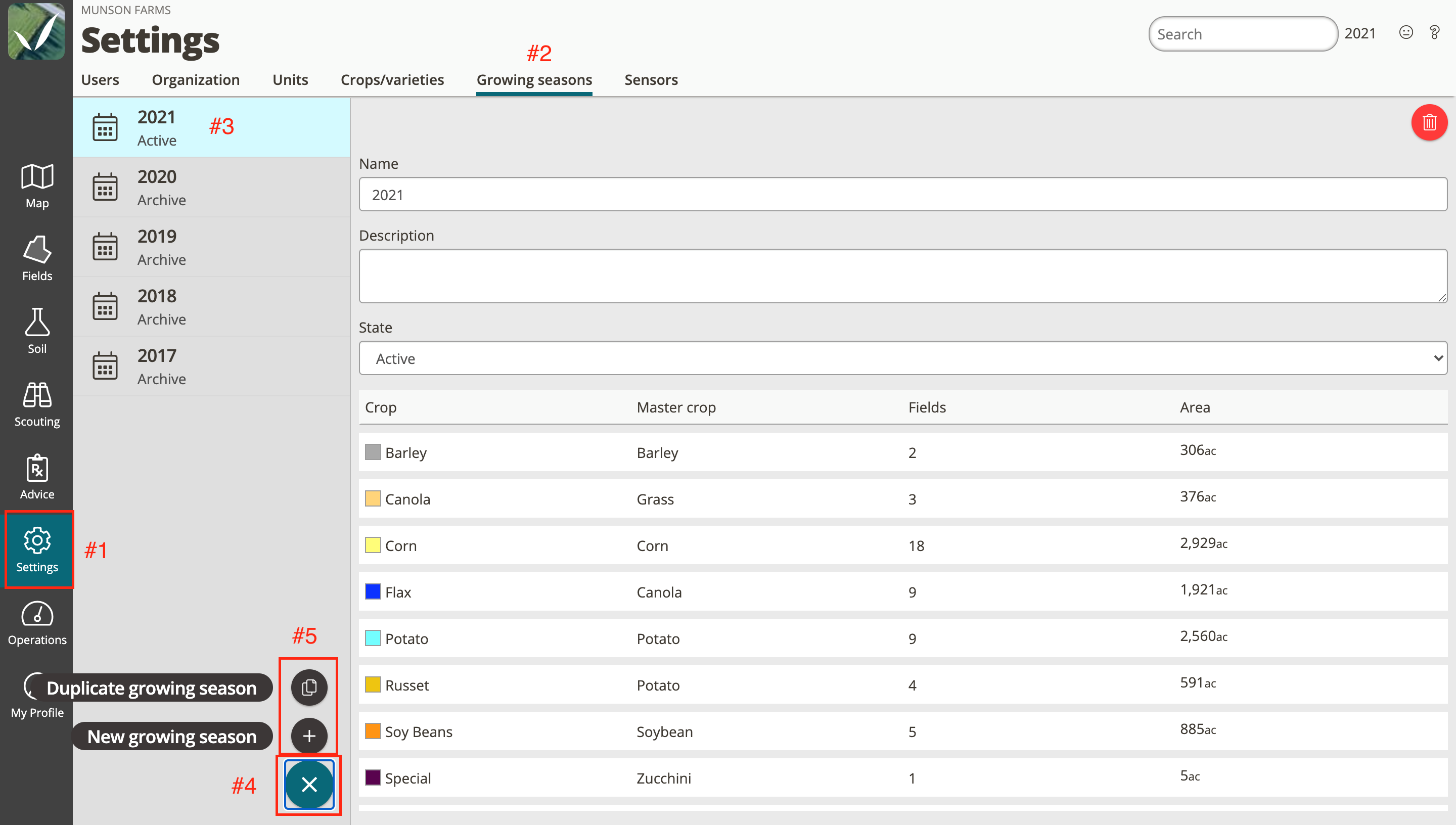 The Growing seasons settings ensures your data is assigned to the appropriate year and allows you to view and compare information between years.