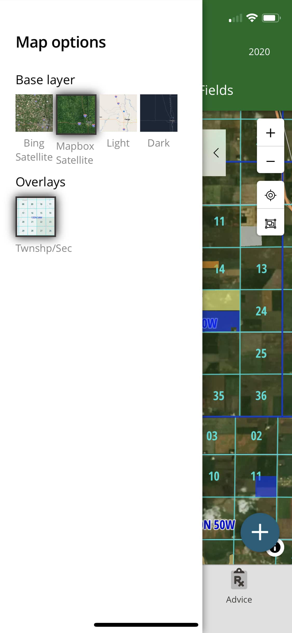 Screenshot of the map pane in FarmQA mobile