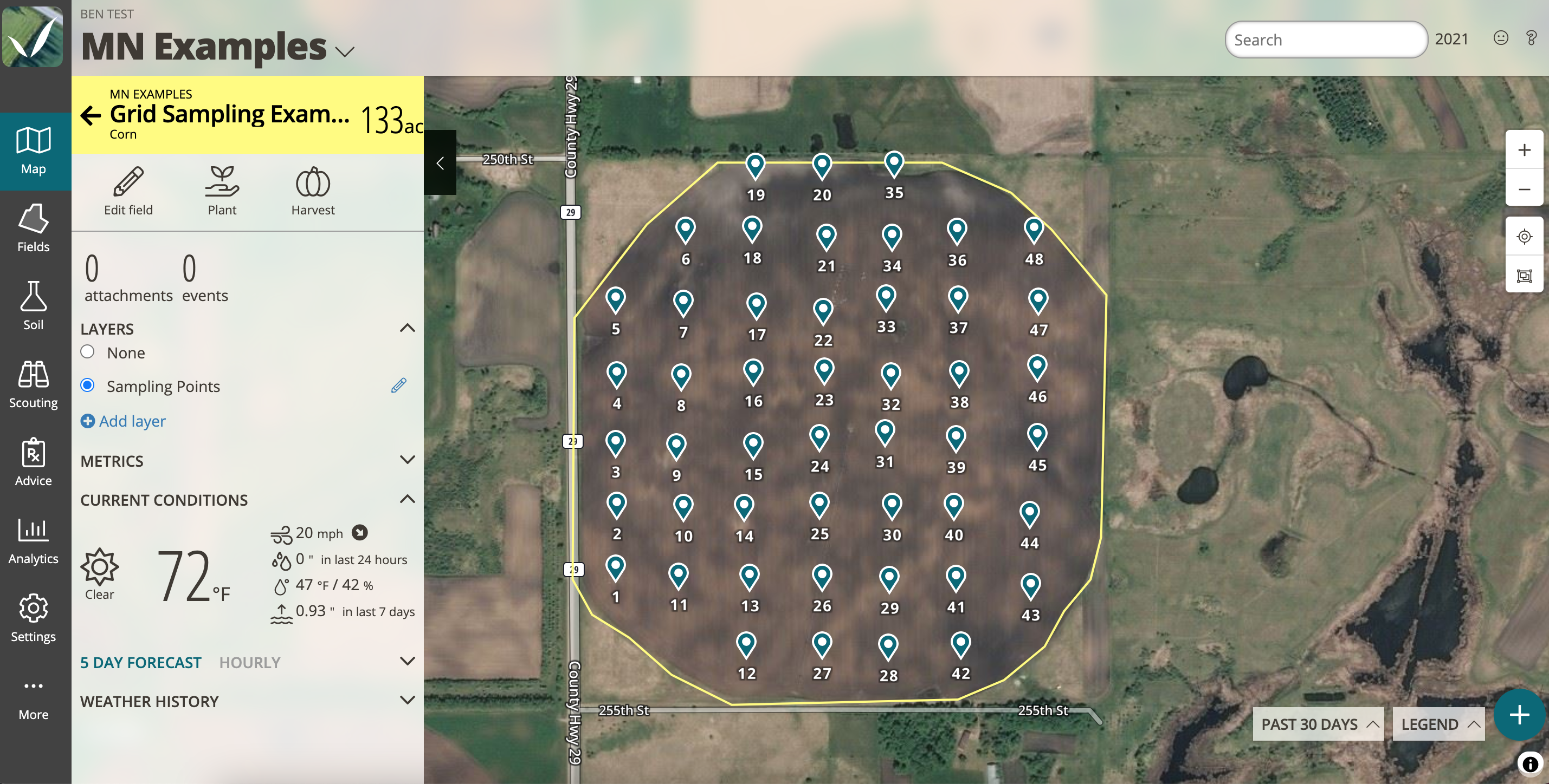 A screenshot of FarmQA controller showcasing grid sampling