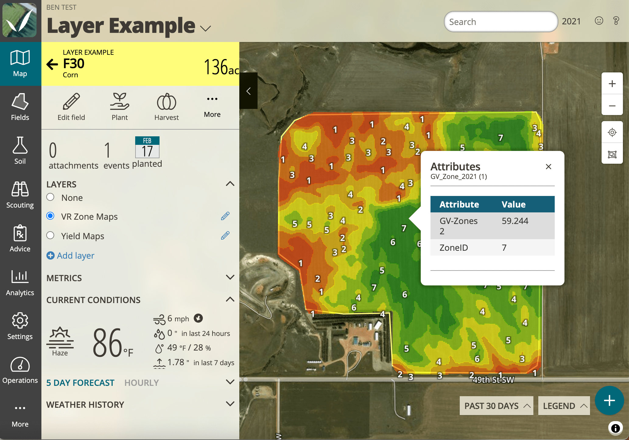 A screenshot of FarmQA controller showcasing a map layer