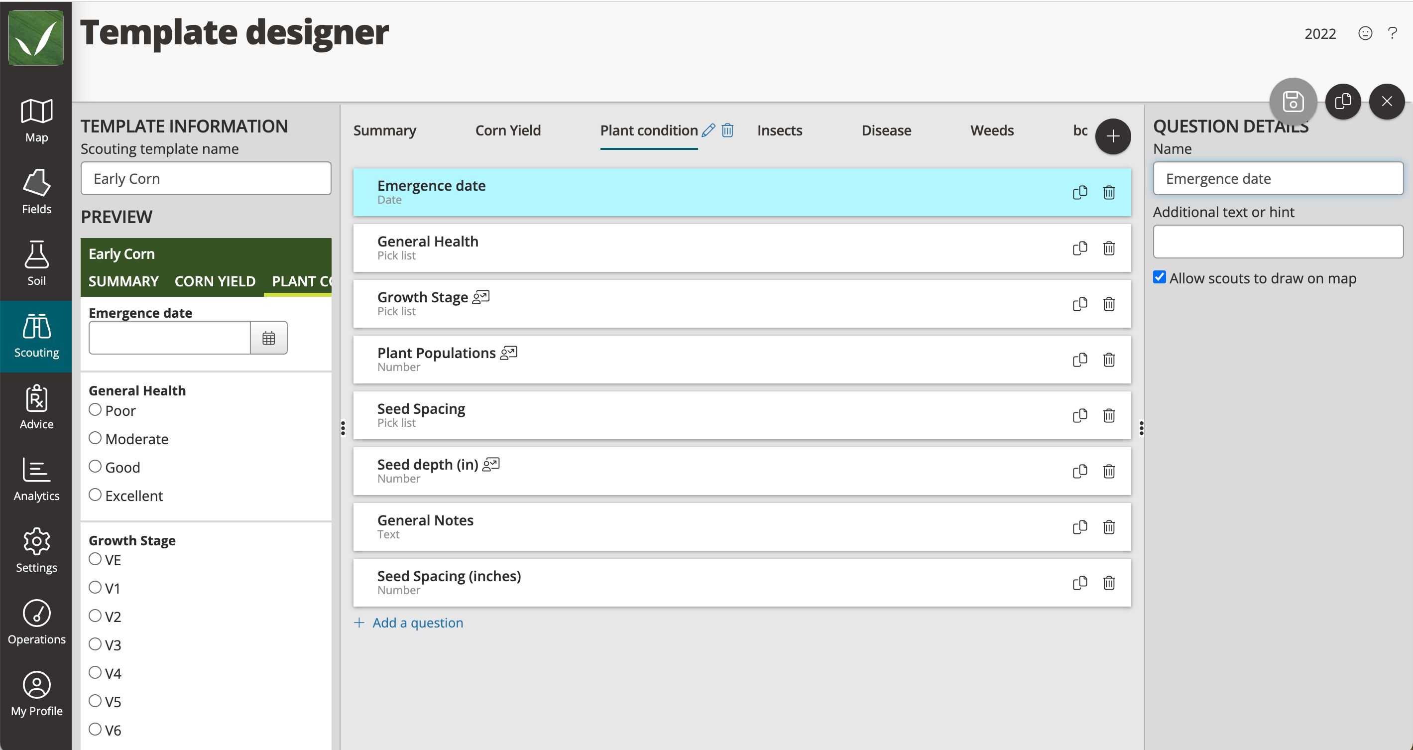 A screenshot of the FarmQA template designer