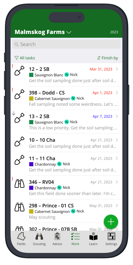 Version 5 showing agronomy specific workflow tasks.