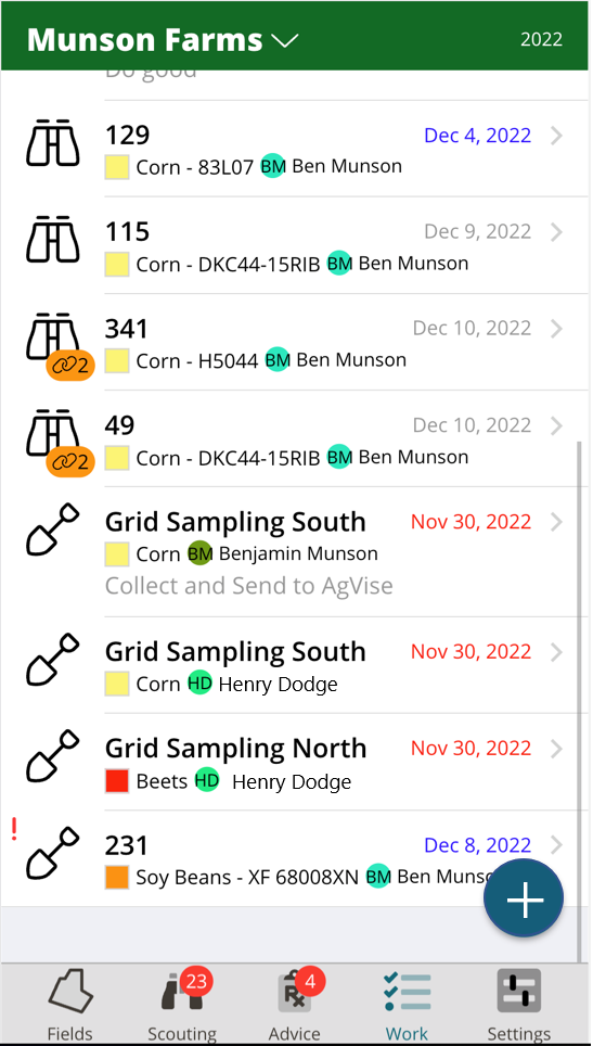 A screenshot of FarmQA controller tasks list from a mobile device