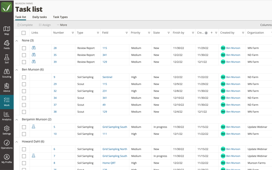 A screenshot of FarmQA controller tasks list