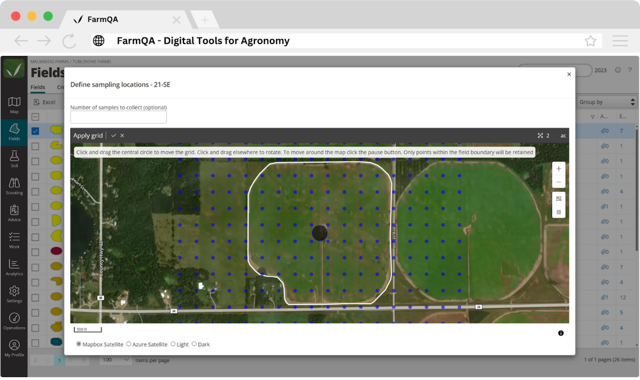 Defining a grid based soil sampling plan in FarmQA