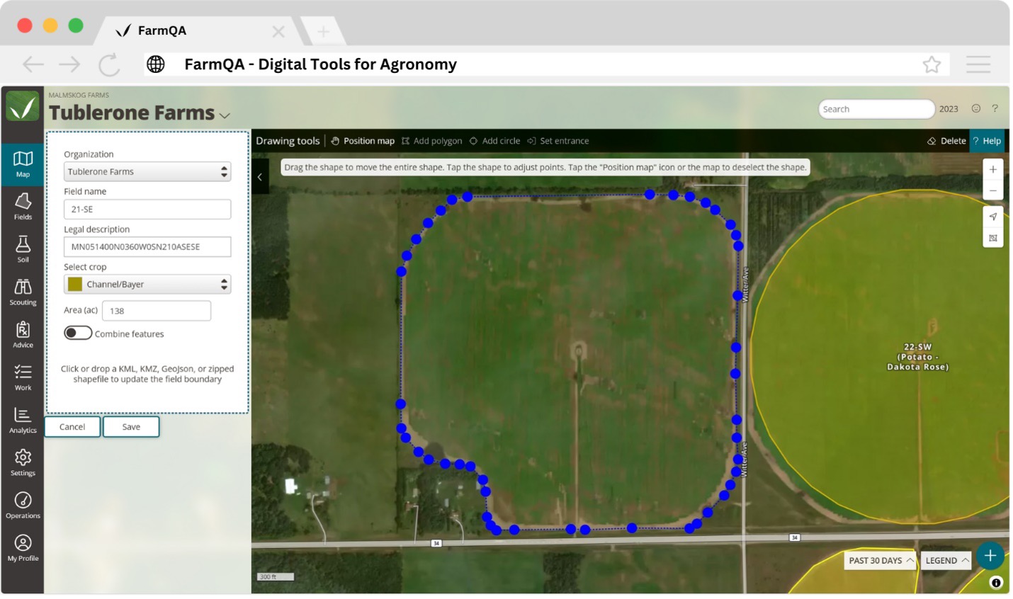 Creating a field boundary in FarmQA