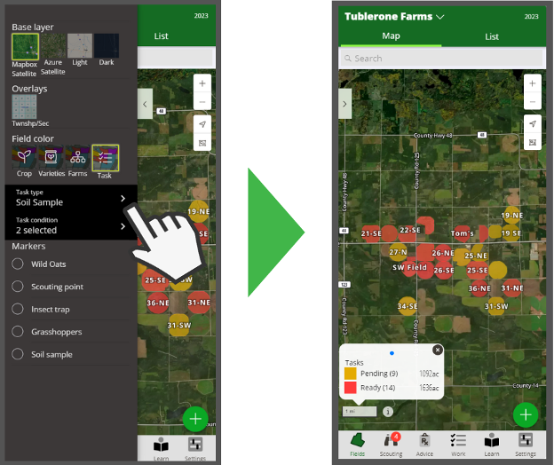 Coloring fields by tasks in the FarmQA mobile application.