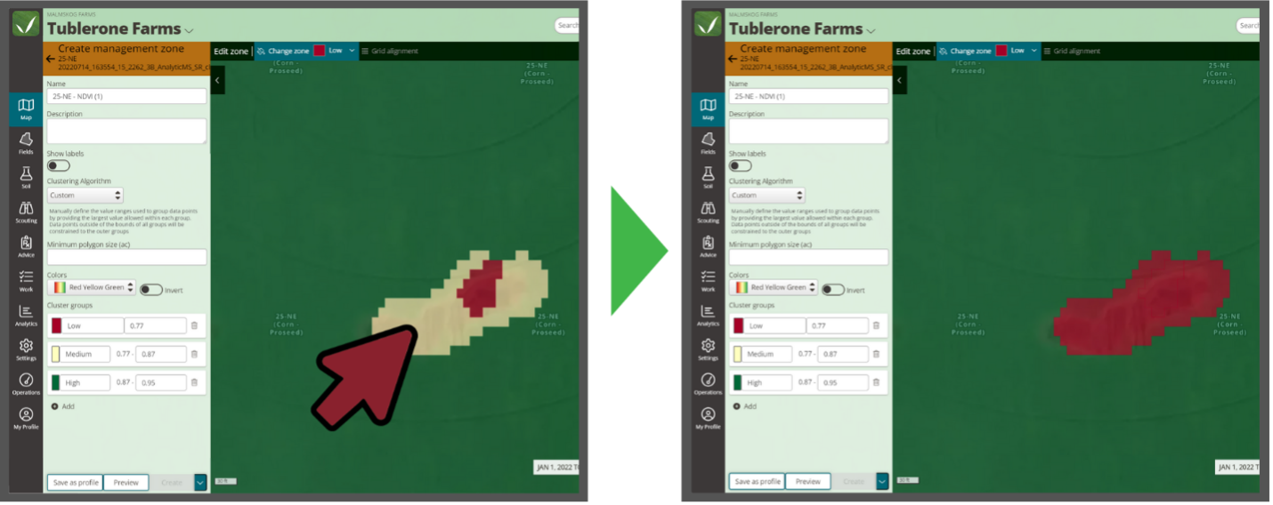 Example of merging management zones in FarmQA