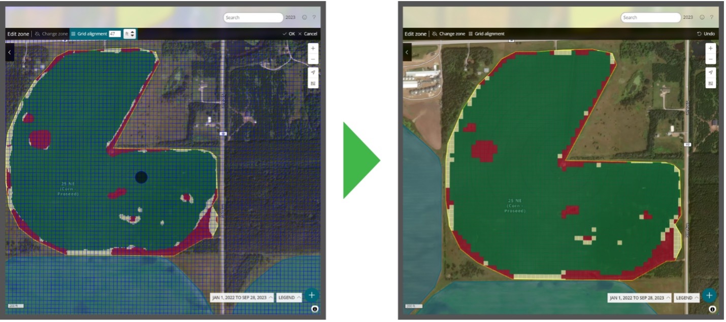 Aligning management zones to an alternative grid in FarmQA