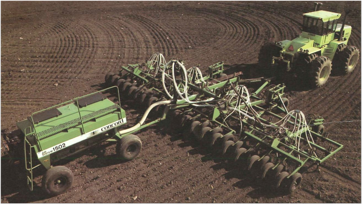An air seeder manufactured by Concord, Inc. used to plant small grains and oil seed crops.