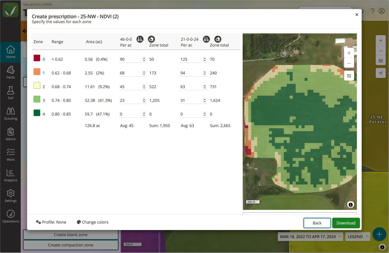 Screenshot of FarmQA variable rate prescription map.