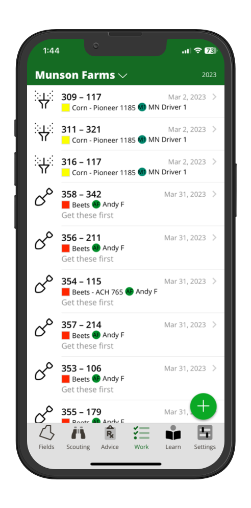 A screenshot of FarmQA mobile that is displaying tasks specifically for agriculture