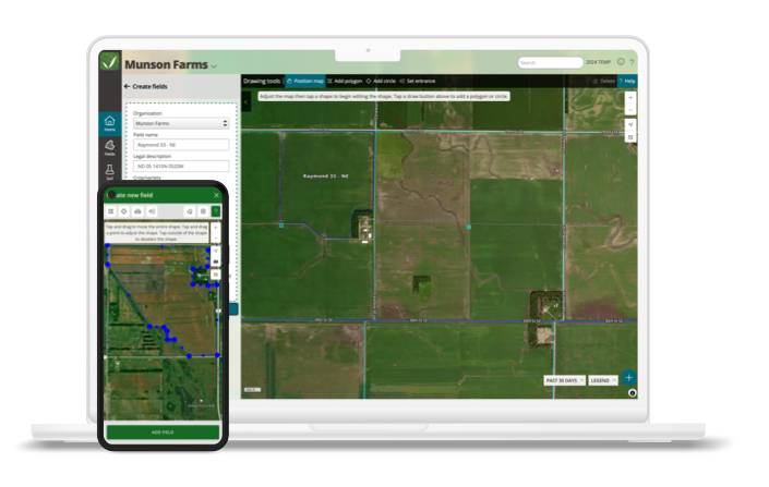 Screen capture of FarmQA's farm mapping solution on both the web and on the FarmQA mobile app
