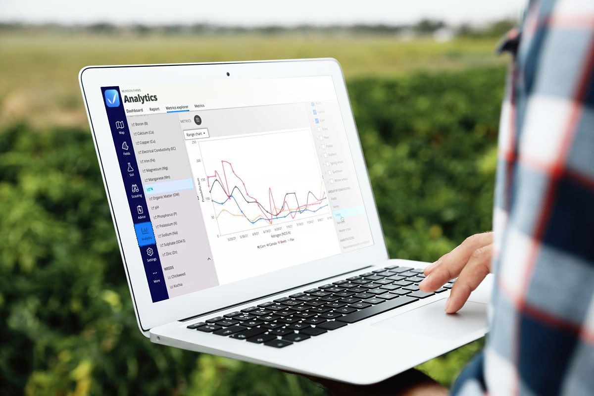 Person using FarmQA software in the field.