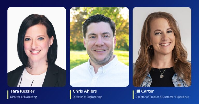 FarmQA leaders Tara Kessler, Director of Marketing; Chris Ahlers, Director of Engineering; and Jill Carter, Director of Product & Customer Experience, pictured from left to right.