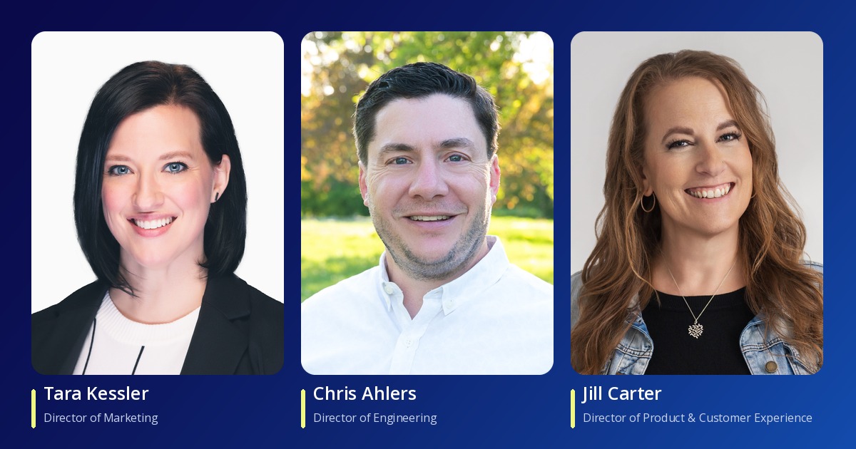 FarmQA leaders Tara Kessler, Director of Marketing; Chris Ahlers, Director of Engineering; and Jill Carter, Director of Product & Customer Experience, pictured from left to right.