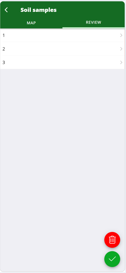 QA Advisor soil samples Review tab with the Submit checkmark button.